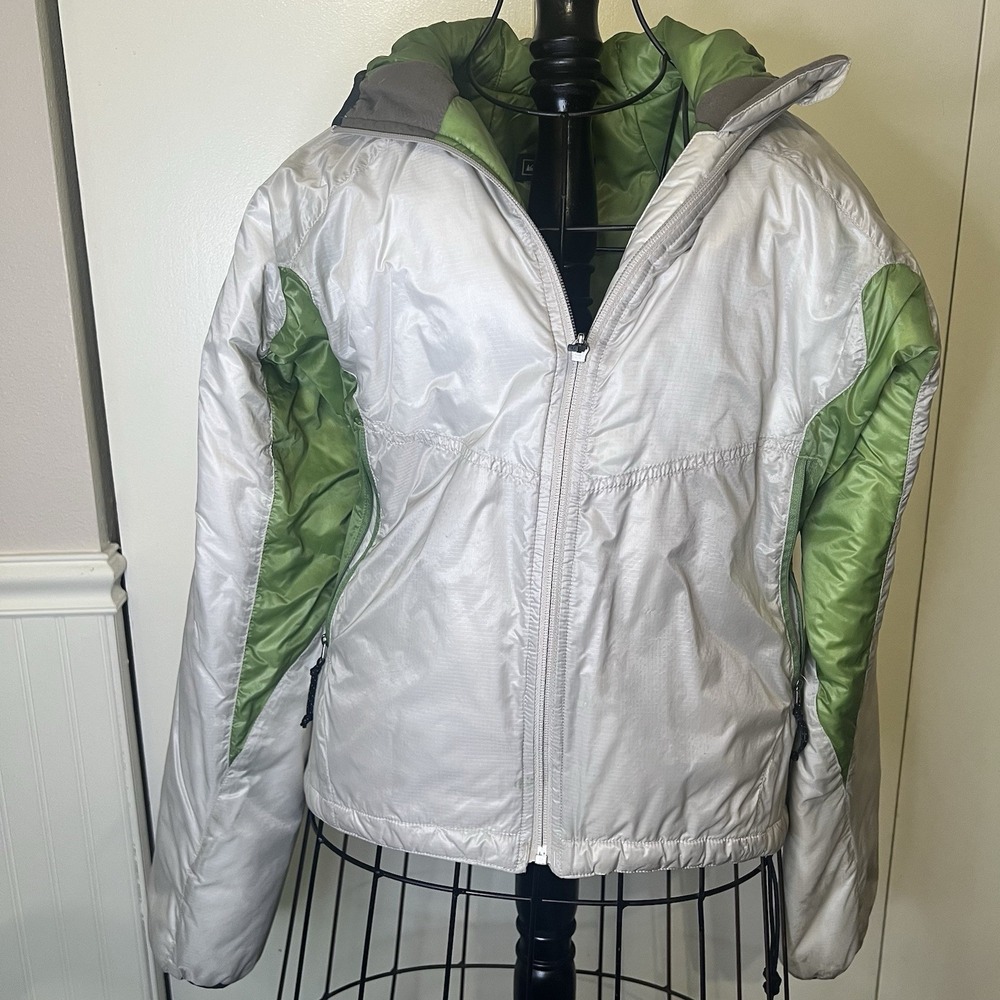 REI Primaloft Insulated Packable Hooded Jacket Green White Women's Size Small